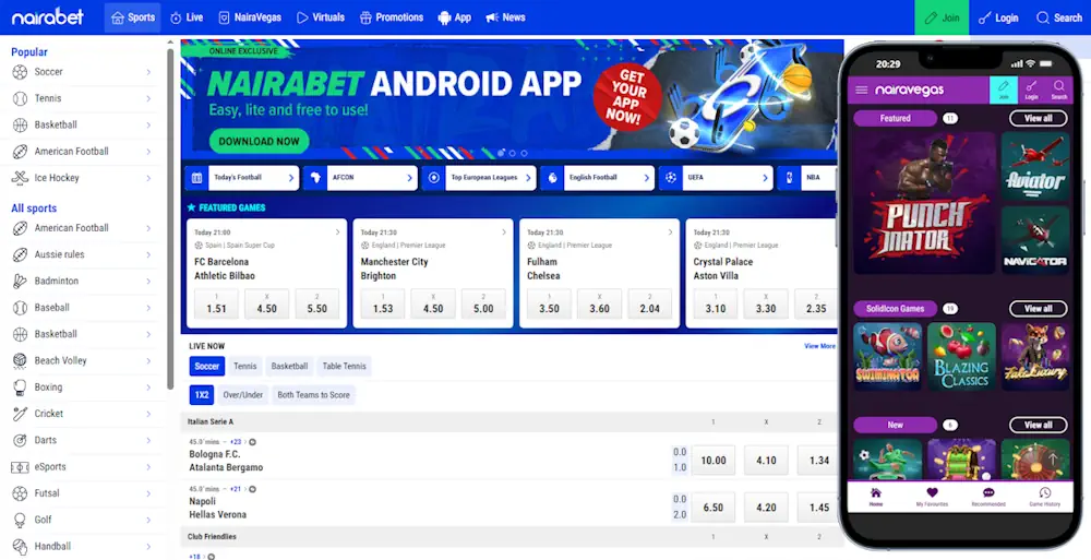 NairaBet Sportsbook and Casino Screenshot